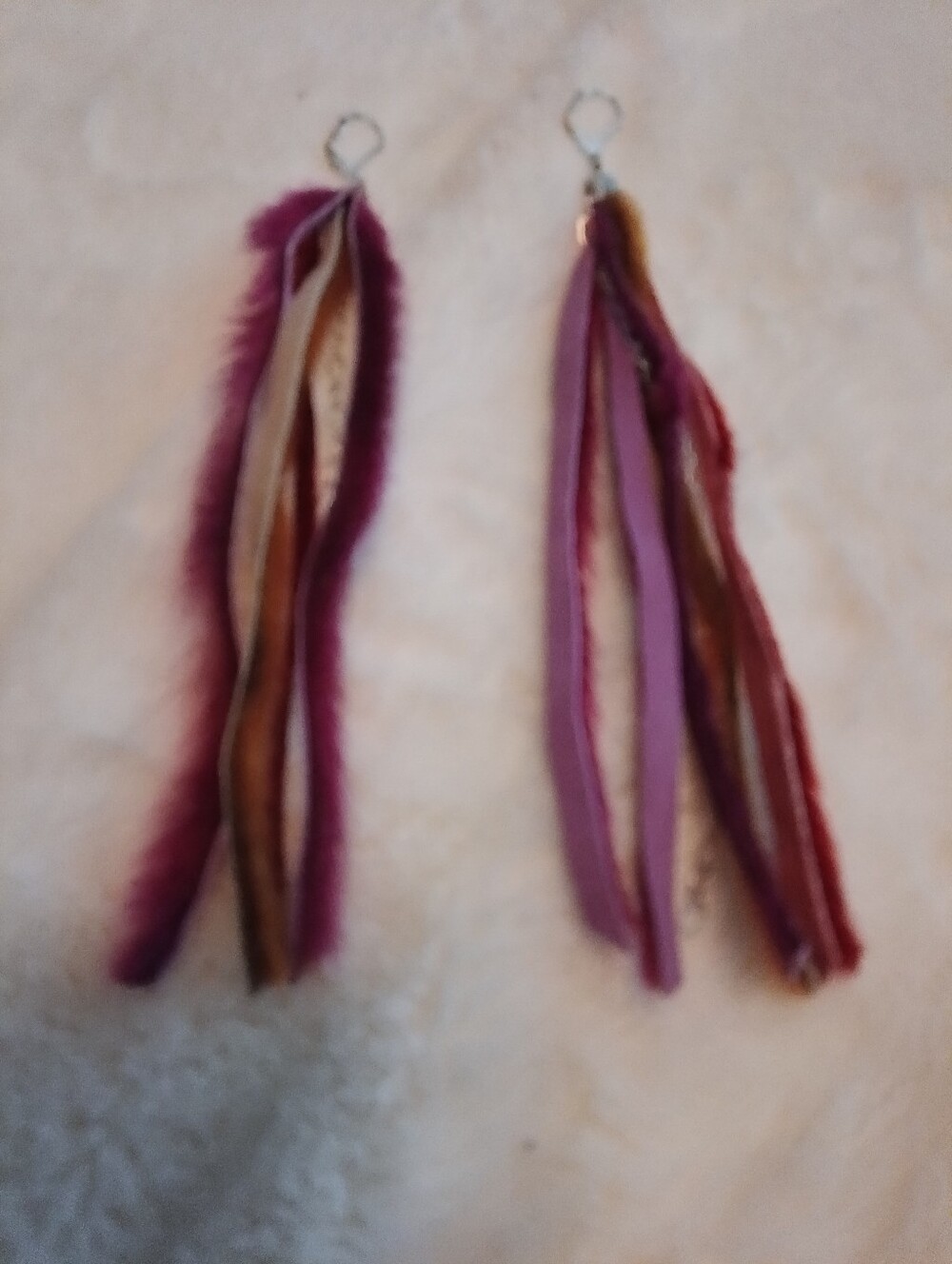 Seal Fur ,Handmade ,Plum Tassel Drop Pierced  Earrings - Long,  Never Worn